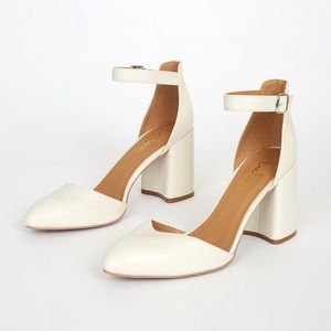 Lulus Ellarose off white ankle strap heels